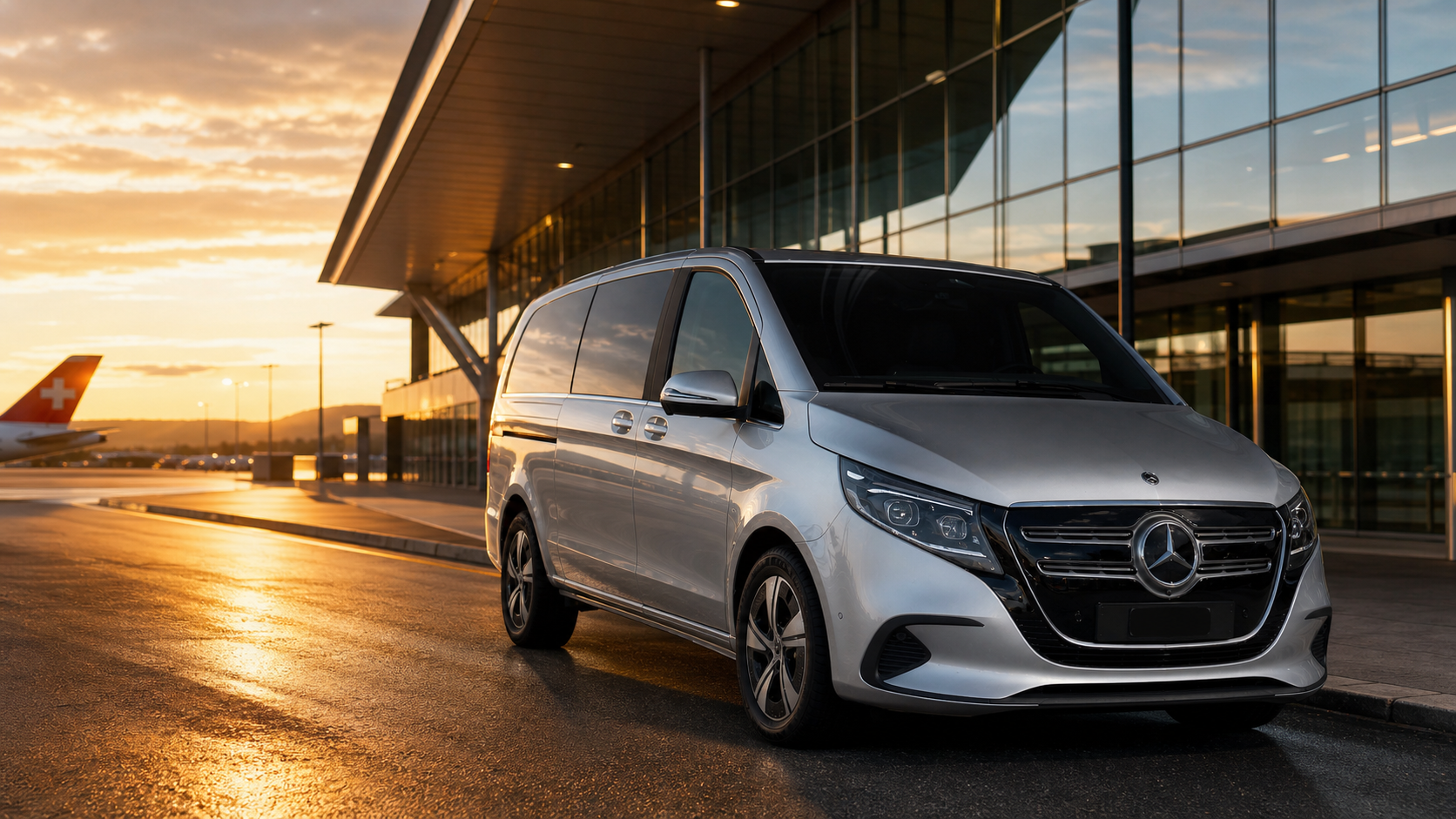 Mercedes V-Class outside an airport terminal