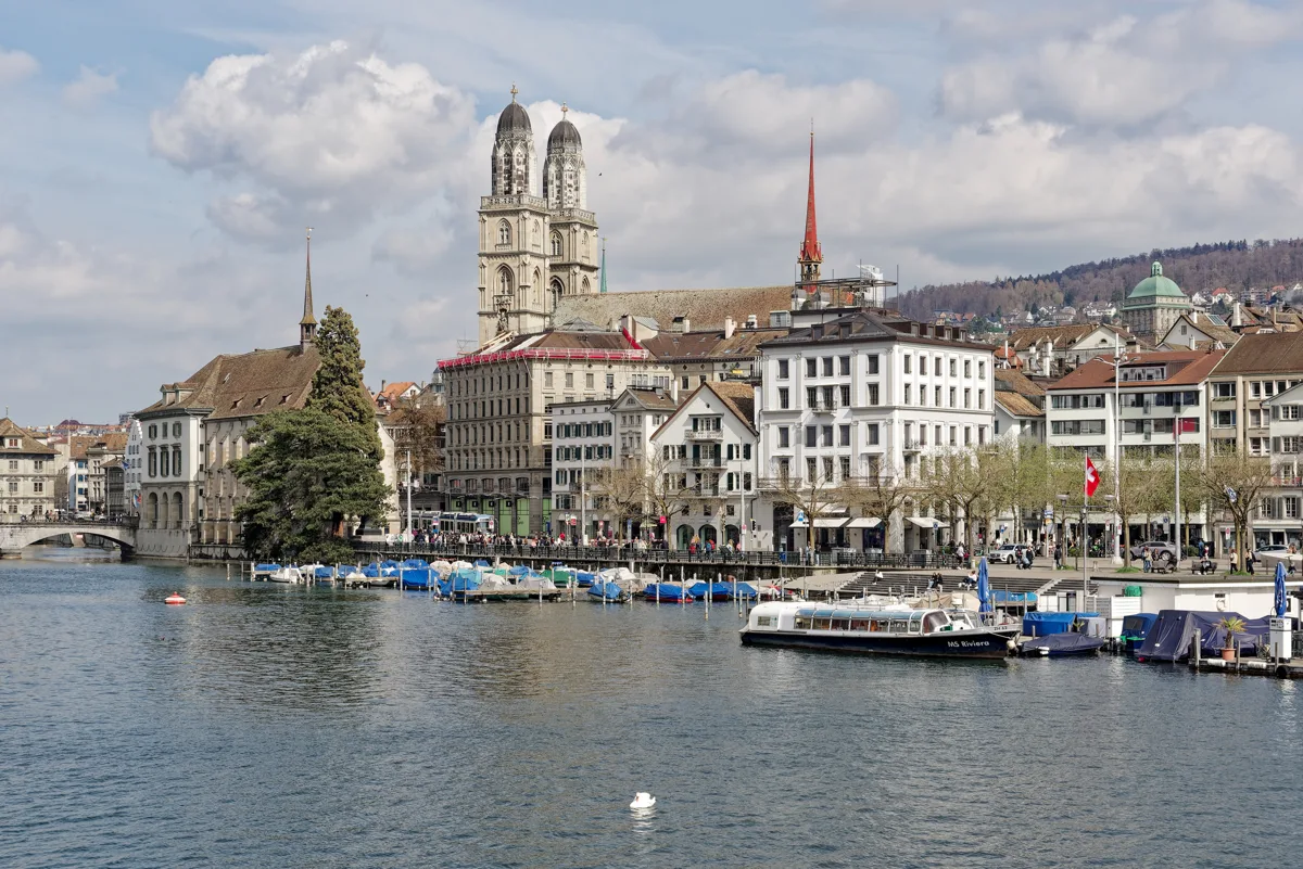 Grossmünster and the Limmat river in central Zurich